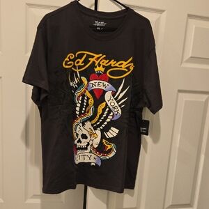 Ed Hardy Dark Gray Graphic Tee with Design Unisex Size Xl Nwt